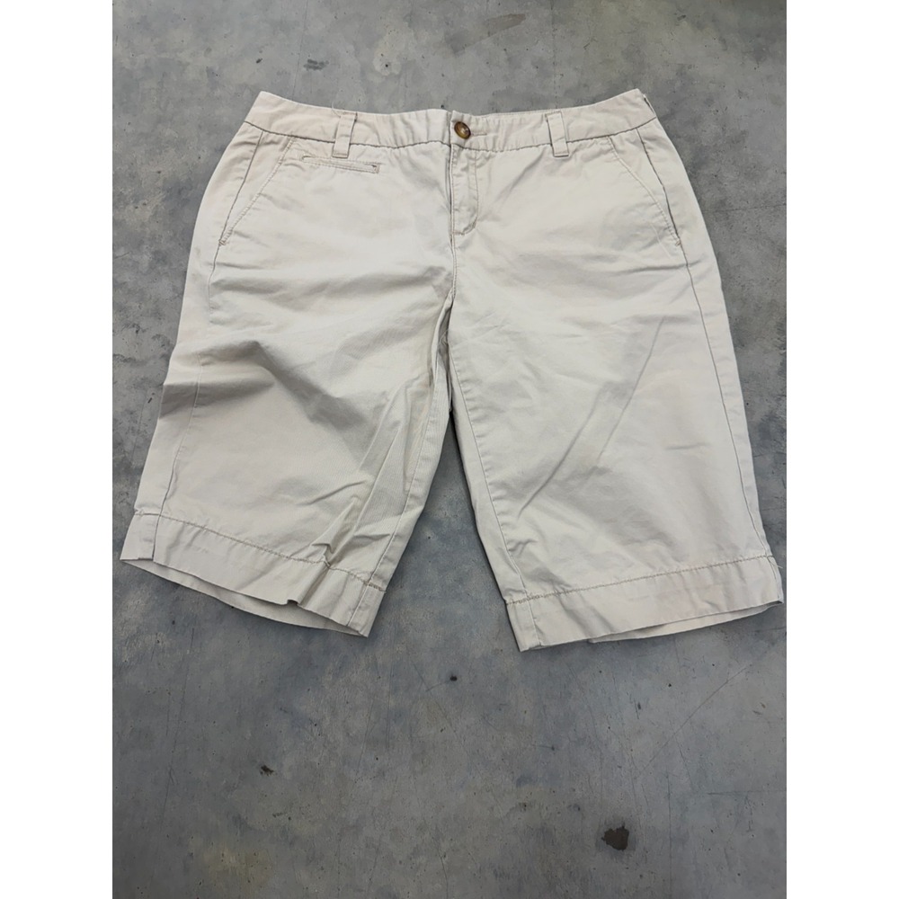 Tommy Hilfiger Chino Shorts Women 8 Beige 10.5" Inseam Flat Front Classic Casual